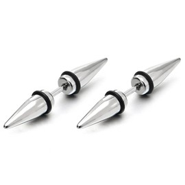 Pair Mens Womens Double Stud Earrings in Stainless Steel, Cheater Fake Ear Plugs Gauges(CA)
