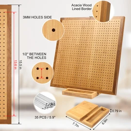 15.5" Foldable Crochet Blocking Board with 35 Stainless Steel Pegs - Upgrade Large Blocking Boards for Crochet Projects, Bamboo Granny Square Crocheting Accessories Gifts for Crocheters
