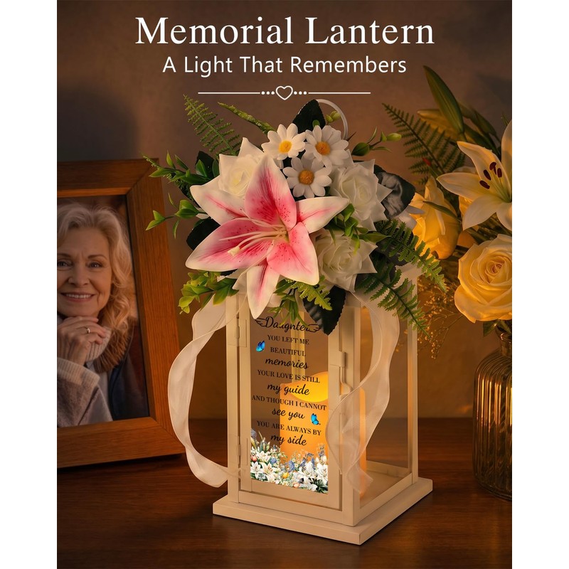 Memorial Lantern with Flower, Sympathy Gift for Loss of Daughter,