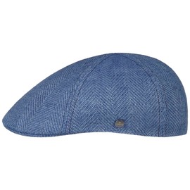 LIERYS Topsham Duck Flat Cap - Flat Cap (54-61 cm) - Herringbone Linen Cap - Men's Summer Hat with Peak - Spring/Summer, blue
