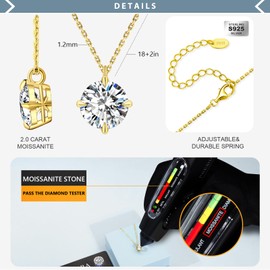 KRKCLIFE Diamond Pendant Necklace for Women, 0.5CT-4.0CT Moissanite Solitaire Necklace 14K Gold, Round-cut Lab Grown Diamond, S925 D Color VVS1 Adjustable 18+2 inches, for Mom Girls Wife