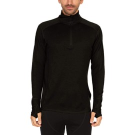 100% Merino Wool - Men’s Midweight Quarter Zip - Warm Pullover - Midlayer - Black - X-Large Tall