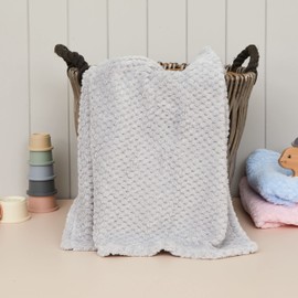 2 Pack Baby Fuzzy Blanket Fluffy Waffle Flannel Fleece Super Soft Plush Warm Cozy for Newborn Infant Toddler Kids Girl Boy Receiving Blanket for Crib, Stroller, Travel, Unisex Gray Neutral Silver