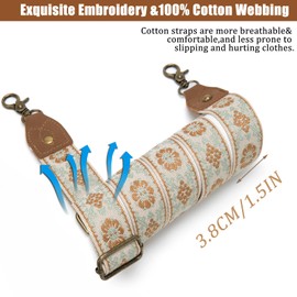 LSETUTIYY Purse Strap, 1.5" Cowhide Head Wide Shoulder Strap Adjustable Replacement,Jacquard Embroidery Crossbody Bag Straps