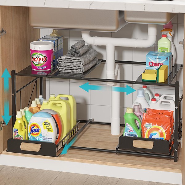 REALINN REALINN Extendable Under Sink Organizer, 2 Tier Expandable Under