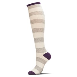 MeMoi Women's Soft Shaded Stripes Cashmere Blend Knee High Socks Light Gray Heather/Purple One Size