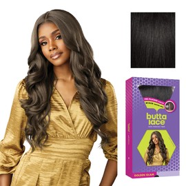 Sensationnel Butta Lace Wigs - Golden Glam Extra Wide 5 Inch Deep Parting Synthetic Preplucked Hairline Glueless Lacefront (1B OFFBLACK)