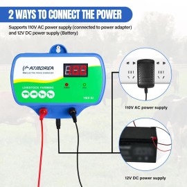 ATMOREA AC Powered Fence Charger LCD Display 2J Electric Fence Energizer for Livestock