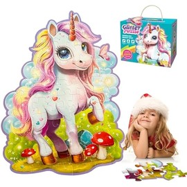 Unicorn Puzzle for Kids Ages 4-6,45 Pcs Jumbo Jigsaw Large Unicorn Floor Puzzles for Kids Ages 3-5,Glittery Floor Puzzle Ages 2-4,Birthday Gift Toys Floor Puzzles for 4-8 Years Old