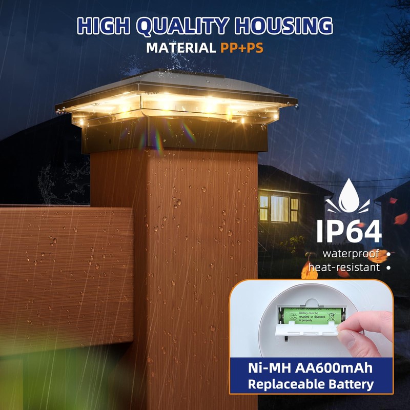APONUO 8 Pack Fence Post Solar Lights, 2 Modes(Warm/Cool Light)