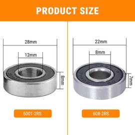 Uadme Ball Bearing 6001 2RS, Pack of 10 Rubber Sealed Deep Groove Ball Bearings 12 x 28 x 8 mm for Industrial Machinery Cars Ships Household Appliances, Low Friction