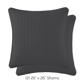 Southshore Fine Living, Inc. 26x26 Pillow Covers Set, Euro Sham Covers, Fits Throw Pillows for Bed or Couch, Decorative Quilted Pillow Shams to Match Quilt Bedding Set, Slate Grey