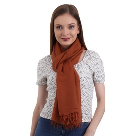 EH 100% PURE CASHMERE SCARF, HANDLOOMED TWILL WEAVE, BUTTERY SOFT, WARM PASHMINA STOLE (RUST)