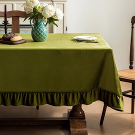Chorowl Green Velvet Table Cloth Rectangular Decorative Ruffle 60x102 Inch