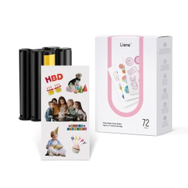 Liene Sticker Paper & Cartridge, 2 Ink Cartridge Refill & 72 sheets photo papers, 4x7", Dye Sublimation, Water & Oxidation-Proof, Compatible w/Liene PixCut S1 Photo Sticker Printer and Cutter