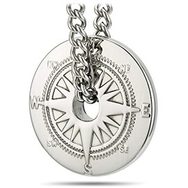 Shields of Strength Mens Stainless Steel Compass Necklace - Psalms 25:4-5 Stamped Design Great Gift Outdoorsmen Navigator Pendant Inspirational Jewelry