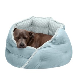 Furhaven Pet Bed for Cats and Small Dogs - Minky Plush and Velvet Wraparound Calming Hug Bed, Washable, Aquamarine, 24-Inch