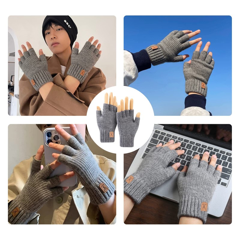 Coollooda Men's Fingerless Gloves, Cold Protection, Half Finger Gloves, Winter