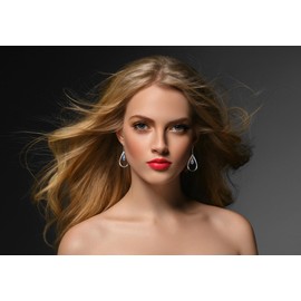 POLITENY 18K Gold-Plated 925 Sterling Silver Hook Twist Leaf Holiday Hypoallergenic Dangle Earrings for Women Gifts Engagement Wedding with Austrian Daiamond Cut Waterdrop Crystal Hight Polished Long :1.9 IN (ice blue (waterdrop style))