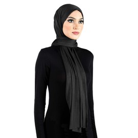 Middle Eastern Mall Women's Cotton Jersey Hijab Scarves Muslim Shawls Turban Head Scarf Wraps Long 78" x 30" (Black)