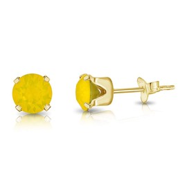 Opal Earrings - 925 Sterling Silver Studs Earrings Gold Plated with Crystal Light - Yellow Gold Earrings for Women - Yellow Stud Earrings - Round Stud Earrings Gold