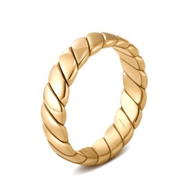 NVWAROCK 4mm Twisted Stacking Bands Ring for Women 14K Gold Plated Statement Ring Non Tarnish Flat Cute Thumb Pinky Ring Size 5 （Gold and Silver ）, Metal, No Gemstone