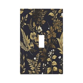 Vintage Black Gold Flowers Boho Floral Plant Light Switch Cover Decorative Single Toggle 1 Gang Wall Plate Board Wallplates For Kitchen Farmhouse Bedroom Bathroom Art Decor
