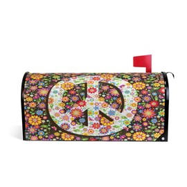 WOOR Flowers Print and Peace Symbol Magnetic Magnetic Mailbox Cover Standard Size for Garden Yard Outdoor Decorations-18 x 20.8"
