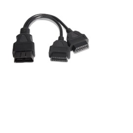 UGSHY 1 PC Car Right Angle OBD2 Y-Shaped Extension Cable, Standard 1 Male to 2 Female 16Pin All-in-one 24AWG Splitter, Intelligent Output OBD Wiring Harness One-to-Two Adapter, Universal Car (Black)