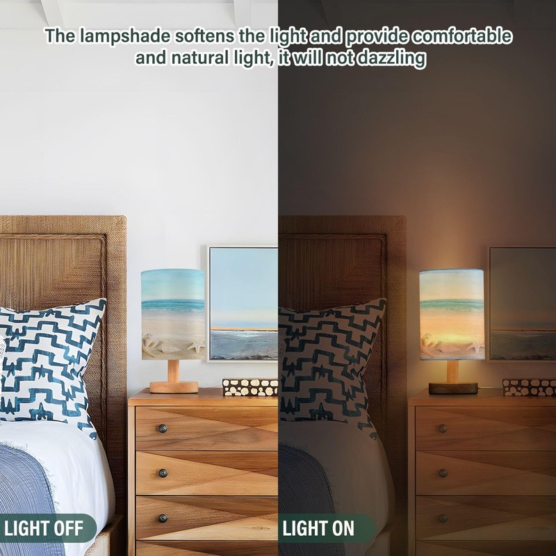 Mnsruu Small Table Lamp for Bedroom Seashells on Tropical Beach
