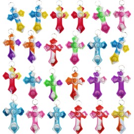 100 Packs Bulk Fidget Bubble Bulk Mini Pop Cross Keychain , Holiday Party Favors Supplies Classroom Summer Student Gifts