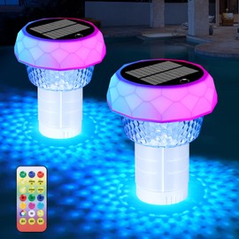 2-Pack Solar Pool Chlorine Floater with Colorful Lights and Remote Control, Swimming Pool Chlorine Tablet Floater, Adjustable Release & Anti-Sinking,Flow Pool Tablet Holder for Hot Tub, Spa