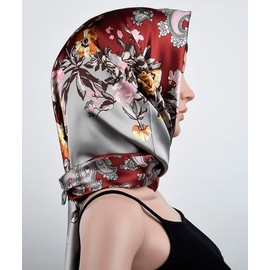 Corciova 35 Women Silk Like Square Hair Scarf Wrap Headscarf Upsdell Red Silver Grey Flower Curly Headband Fashion Headscarf