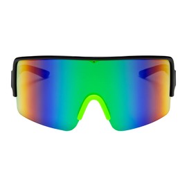 FLAWLESS EYEWEAR Oversized Mirrored Sunglasses - Retro Reflective Non-Polarized 80s & 90s Sunglasses - Vintage Visor Sunglasses - Womens & Mens Shield Sunglasses (Green Mirror)