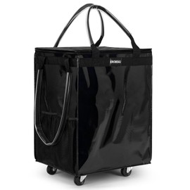 Reusable Grocery Bag on Wheels, Foldable Rolling Tote,80 lbs Capacity Shopping Trolley,Zipper Clouser Shopping Bag with Wheels for Trips, Laundry, Rolling Carts with Wheels and Handle（X Large,Black）