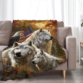 Wolf Eagle Blanket Wolf and Eagle Throw Blanket Wolf Gifts and Decor Eagle Blanket for Women Men Kids Adults Soft Warm Cozy Fleece Blanket for Couch Sofa ​Bed 50"x40"
