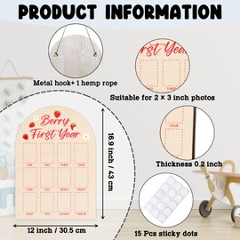 UIBOVA Strawberry My First Year Photo Board, Berry First Year Baby Milestone Signs for Boys Girls Nursery Decor, 12 Month Wooden Picture Board for 2x3 Photos, Best Babies Keepsake Gifts-A16