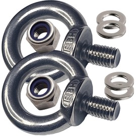 M10 Male Lifting Ring Eye Bolts Sets, Lock Nuts, Flat Washers, Marine Grade A4 Stainless Steel 316 (Pack of 2)