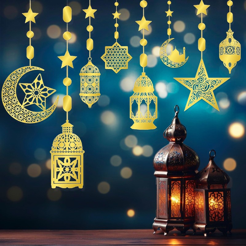 SEPGLITTER 16 Pcs Ramadan Decorations, Ramadan Home Hollow Banner Hanging