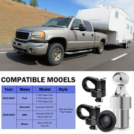 Gooseneck Hitch Ball Kit - 60692 Puck System with 2-5/16-Inch Ball and 2 Gooseneck Safety Chain Anchors Fits for 2013-2024 Ford F250 F350 F450 and Fits for 2016-2024 Silverado Trucks