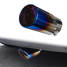 QKYS 2.5"-3.3" Chrome Exhaust Tips Muffler Tips, Adjustable Straight Pipe Exhaust Kit Finish Exhaust Tailpipe, Universal Car Exhaust Pipe Flue Muffler Modification Tail Throat Tail Pipe (Blue)