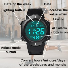 AUCANNIO Mens Digital Watches,Waterproof Outdoor Sports Watch Men with Light/Alarm/Calendar Functions/LED Backlight/Chronograph for Kids Student Men Woman Running Outdoors