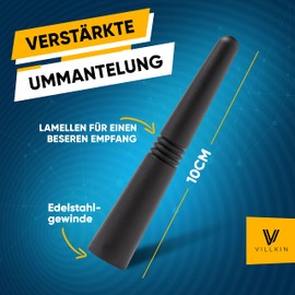 Villkin Car Antenna for Optimal AM/FM Reception - Universal Short Rod Antenna with Sports Design and Amplified Reception