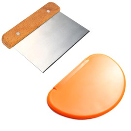 Dough Scraper Set of (1+1), Stainless Steel Bench Scrap Chopper Wood Handle and Plastic Dough Scrapers, Kitchen Bread Baking Making Gadgets Tool for astry Cuts, Pizza Cutter