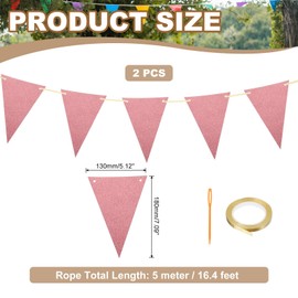 PATIKIL Pennant Banner Flags, 2 Set 16.4 Feet Triangle Banners for Birthday String Triangle Hanging Classroom Carnival Garland Outdoor Party Bunting Decorations, Rose Gold