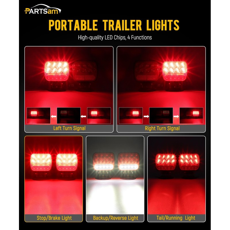 Partsam Wireless LED Trailer Light Kit Magnetic Towing Tail Light