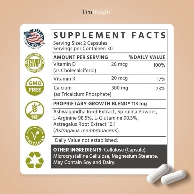 TruHeight Growth Capsules - Natural Growth & Development Supplement for