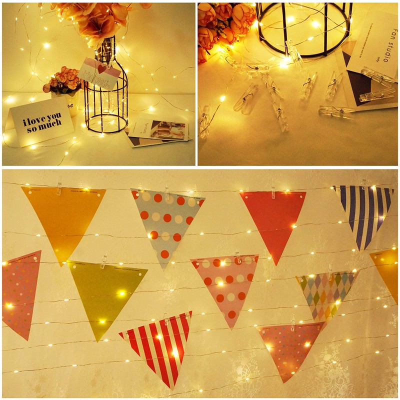 Cynzia Photo Clip String Lights Battery Powered, 100 LED Fairy