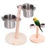 Bird Perch Stand Wooden Parrots Stand with Stainless Steel Feeding