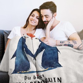 Juratar® Jahrestag Geschenk für Ihn Sie, Ich Liebe Dich Geschenke für Frauen Männer, Personalisierte Pinguin Decke, Hochzeitstag, Geburtstagsgeschenk für Männer Frauen 62x52 Zoll